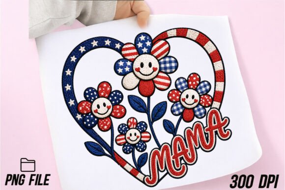 Celebrate Mom with Faux Yarn 4th of July MAMA Heart Flowers