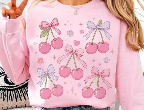 Charming Pink Cherry Bows PNG: Elevate Your Designs