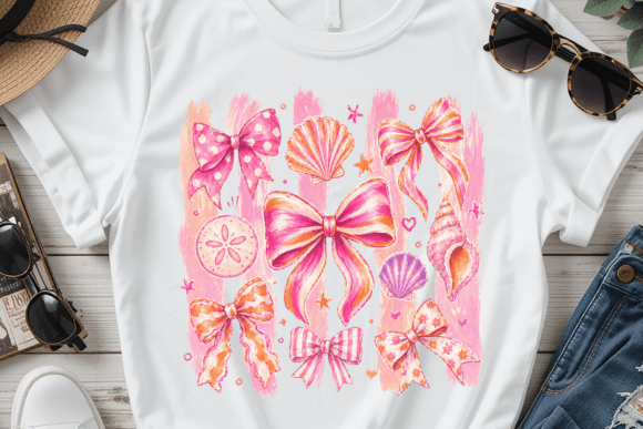 Embrace Coastal Charm with Pink Coquette Bow Aesthetic Beach PNG