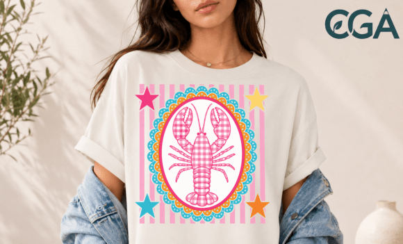 Gingham Lobster Retro Preppy Frame: A Coastal Design Statement