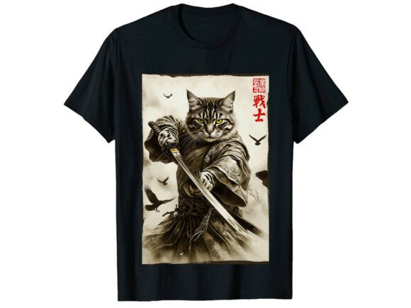 Mastering the Art of the Zen Cat Japanese Samurai T-Shirt
