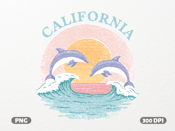 Retro California Dolphins PNG: Capture the West Coast Sunset Vibe