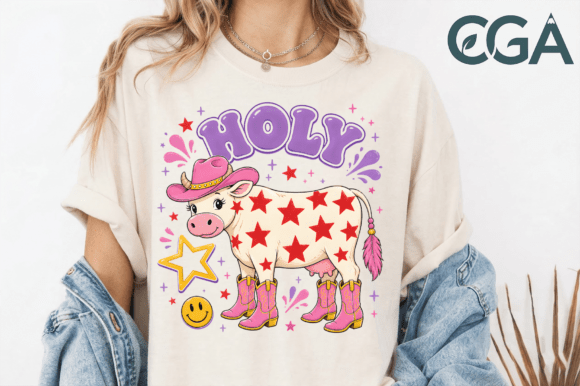 Retro Holy Cow Pink Cowboy Boots PNG: A Bold Graphic for Modern Creators