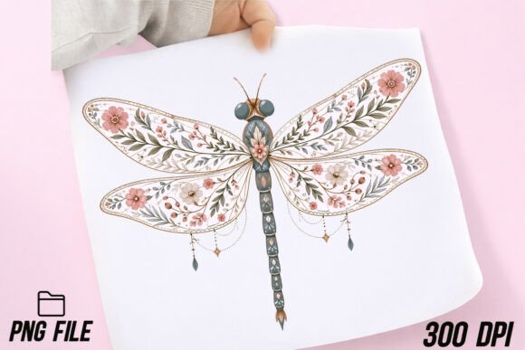Unleash Nature's Charm with Dragonfly Floral Boho PNG